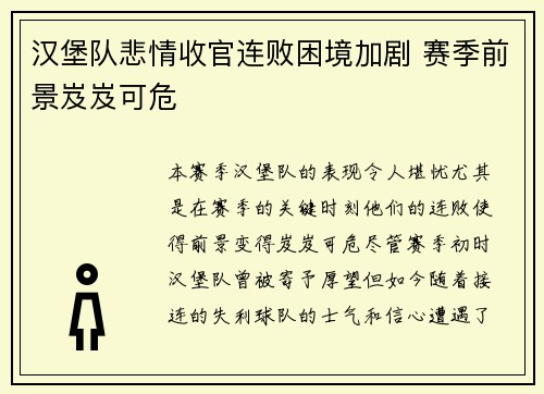汉堡队悲情收官连败困境加剧 赛季前景岌岌可危